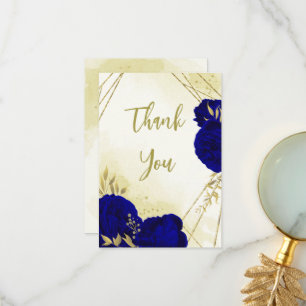 Tarjeta De Agradecimiento Flores azules reales hojas de oro