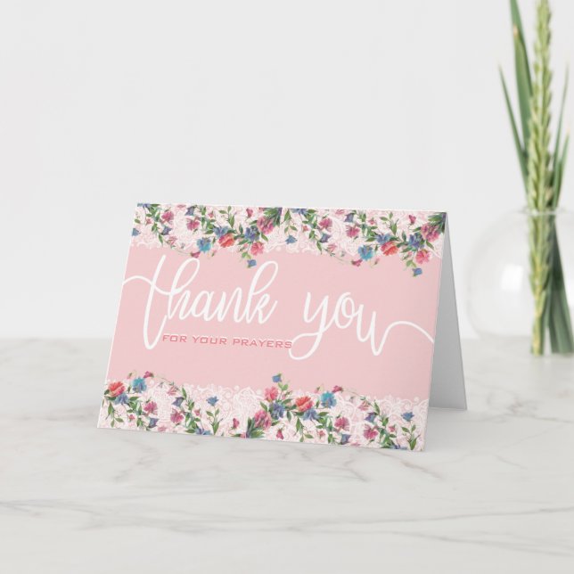 Tarjeta De Agradecimiento Flores Azules Rosadas Guión Blanco Gracias Sobrepo (Anverso)