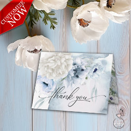 Tarjeta De Agradecimiento Flores azules rusticas White Dahlia Garden Gracias
