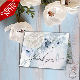 Tarjeta De Agradecimiento Flores azules rusticas White Dahlia Garden Gracias