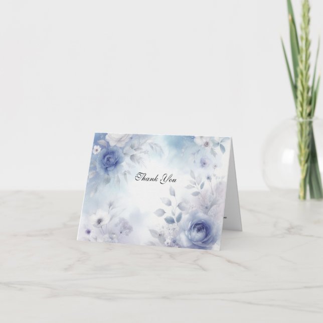 Tarjeta De Agradecimiento Flores azules suaves y Boda húmedo de lavanda (Anverso)