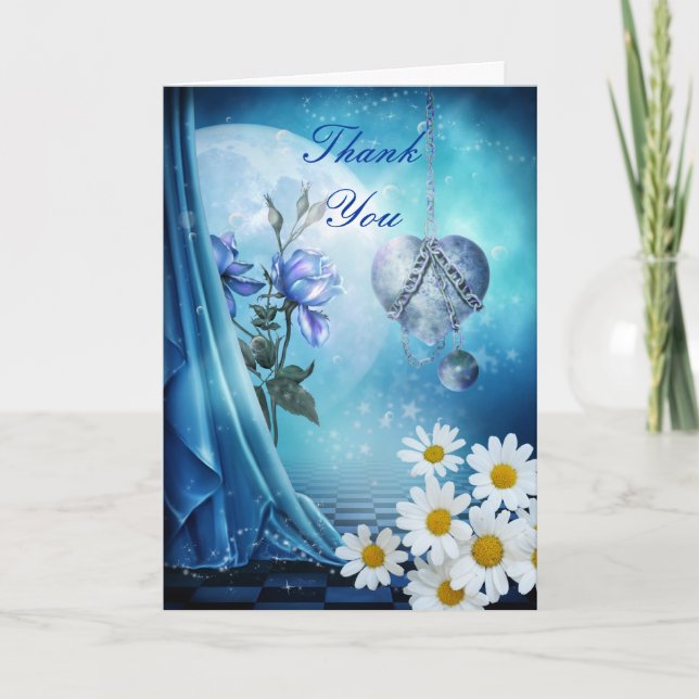 Tarjeta de agradecimiento flores azules y blancas  (Anverso)