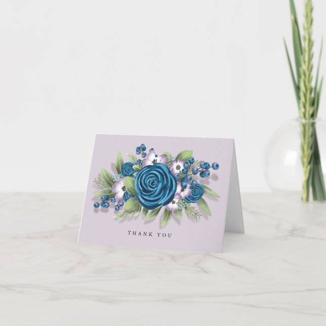 Tarjeta De Agradecimiento Flores azules y de lino con Boda de arándanos (Anverso)