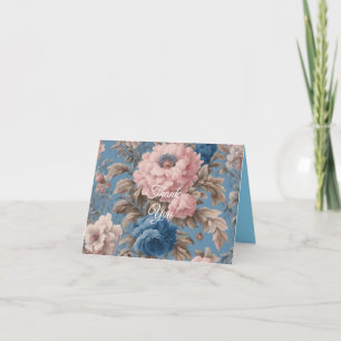Tarjeta De Agradecimiento Flores Azules Y Rosa De Pastel Victoriano
