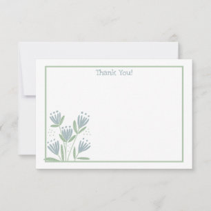 Tarjeta De Agradecimiento Flores Azules y Verdes Sencillas