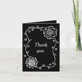Tarjeta De Agradecimiento Flores blancas Corazón Negro Gracias Cartas