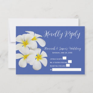 Tarjeta De Agradecimiento Flores blancas de Frangipani, en azul, RSVP casera