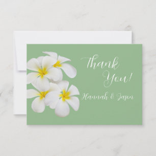 Tarjeta De Agradecimiento Flores blancas de Frangipani, en sabio, Boda