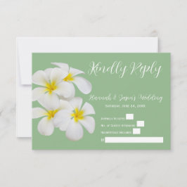 Tarjeta De Agradecimiento Flores blancas de Frangipani, en sabio, boda RSVP