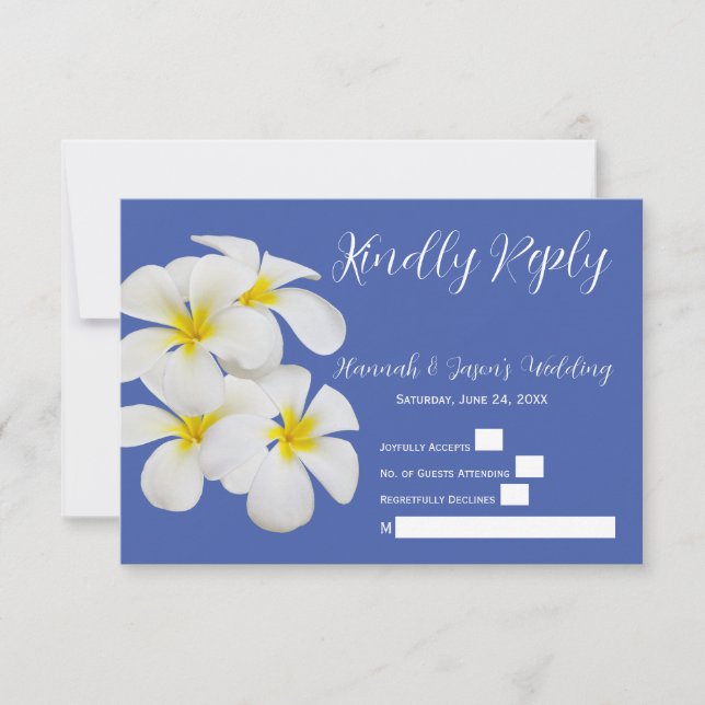 Tarjeta De Agradecimiento Flores blancas de frangipani, sobre azul, RSVP de  (Anverso)