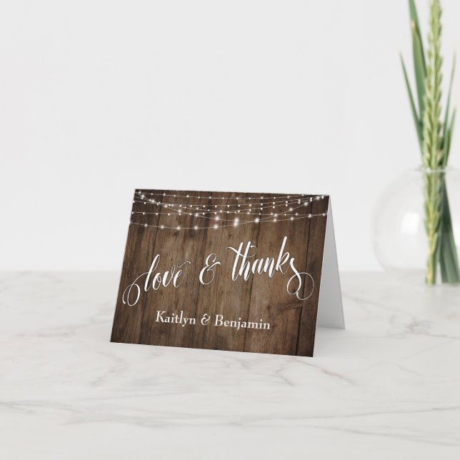 Tarjeta De Agradecimiento Flores blancas de madera rústica Amor y Gracias (Anverso)