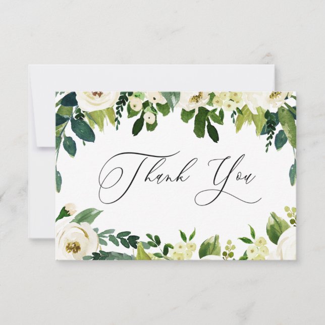 Tarjeta De Agradecimiento Flores blancas elegantes (Anverso)