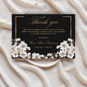 Tarjeta De Agradecimiento Flores blancas elegantes de cosmos con marco dorad
