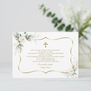 Tarjeta De Agradecimiento Flores blancas españolas gracias con oración bauti