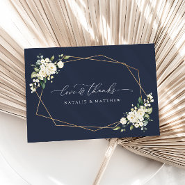 Tarjeta De Agradecimiento Flores Blancas, Flores Crema, Follaje, Boda