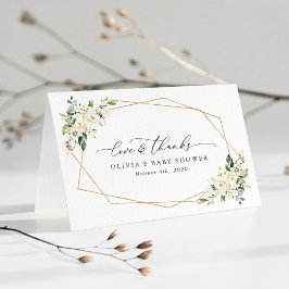 Tarjeta De Agradecimiento Flores blancas, flores de crema, boho, Baby Shower