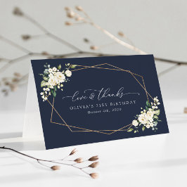 Tarjeta De Agradecimiento Flores blancas, flores de crema, boho, cumpleaños