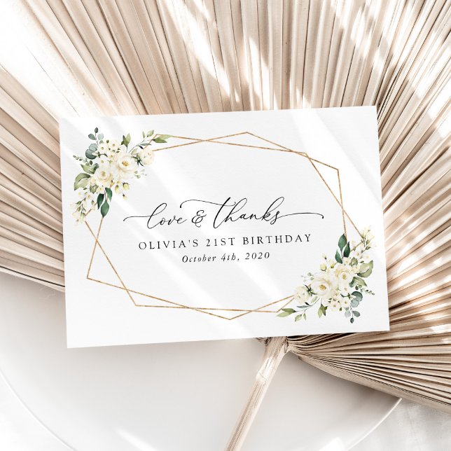 Tarjeta De Agradecimiento Flores blancas, flores de crema, boho, cumpleaños (Subido por el creador)