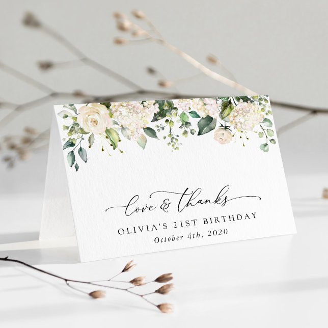 Tarjeta De Agradecimiento Flores blancas, flores de crema, boho, cumpleaños (Subido por el creador)