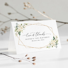 Tarjeta De Agradecimiento Flores blancas, flores de crema, boho, cumpleaños