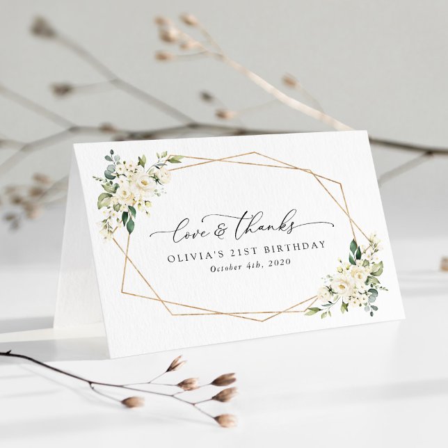 Tarjeta De Agradecimiento Flores blancas, flores de crema, boho, cumpleaños (Subido por el creador)