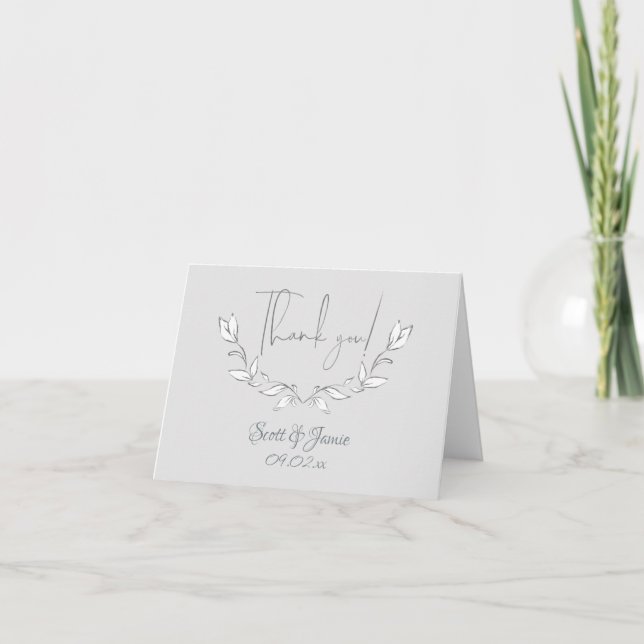 Tarjeta De Agradecimiento Flores blancas modernas en gris (Anverso)