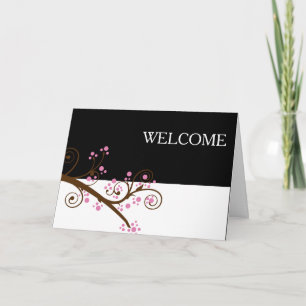 Tarjeta De Agradecimiento Flores blancas negras rama marrón Bienvenida linda