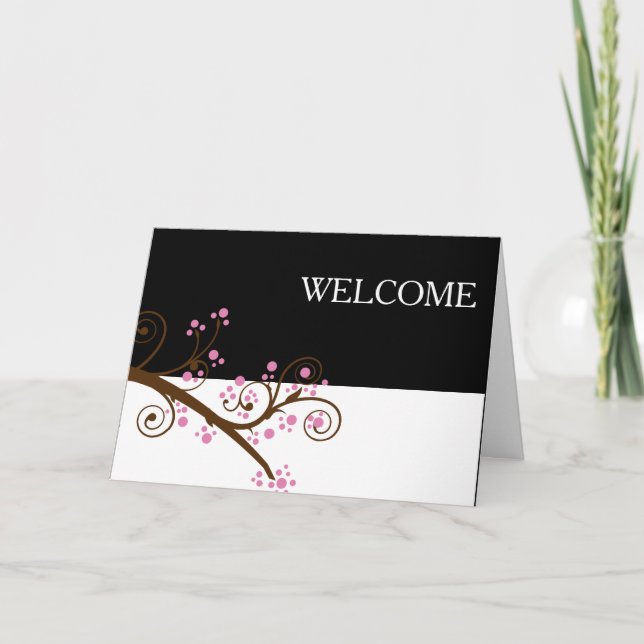 Tarjeta De Agradecimiento Flores blancas negras Rama marrón cálida bienvenid (Anverso)