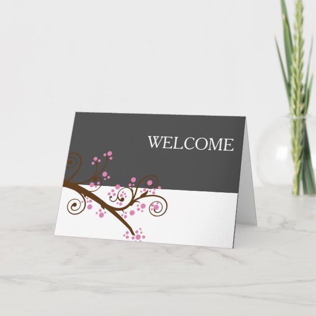 Tarjeta De Agradecimiento Flores blancas negras Rama marrón cálida bienvenid (Anverso)