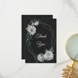 Tarjeta De Agradecimiento flores blancas románticas verde negro