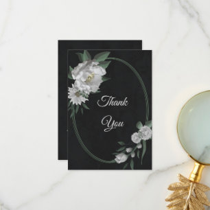 Tarjeta De Agradecimiento flores blancas románticas verde negro