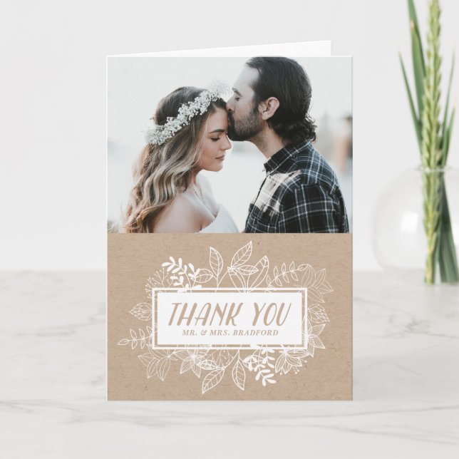 Tarjeta De Agradecimiento Flores Blancas Rústicas Chic en Papel Kraft para A (Anverso)