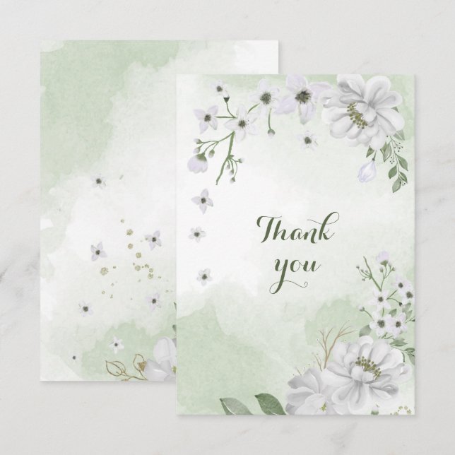 Tarjeta De Agradecimiento flores blancas vegetación (Anverso / Reverso)