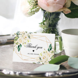 Tarjeta De Agradecimiento Flores blancas y marco dorado
