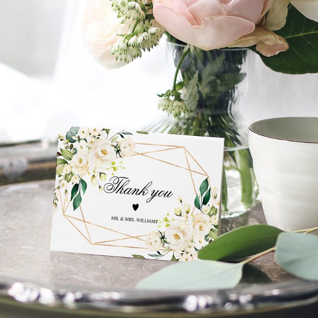 Tarjeta De Agradecimiento Flores blancas y marco dorado (Subido por el creador)