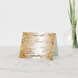 Tarjeta De Agradecimiento Flores blancas y Purpurina de oro - Gracias