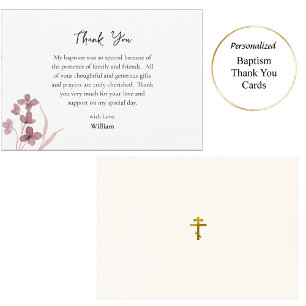Tarjeta De Agradecimiento Flores Boho de Color de Vino Bautismo Ortodoxo