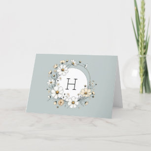 Tarjeta De Agradecimiento Flores Boho de Monograma Verde Salvia Personalizad