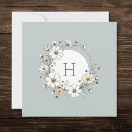 Tarjeta De Agradecimiento Flores Boho Personalizadas Monograma Verde Salvia