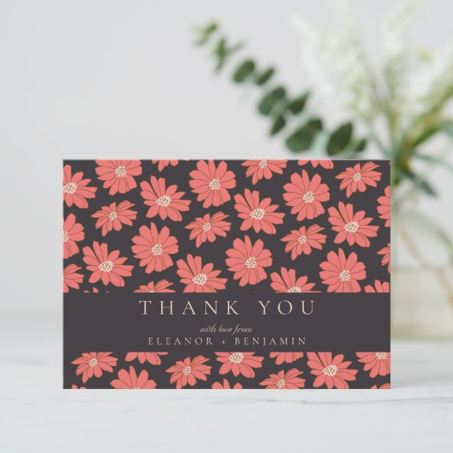 Tarjeta De Agradecimiento Flores Botánicas Boho Negro Rojo Boda Personalizad (Anverso de pie)