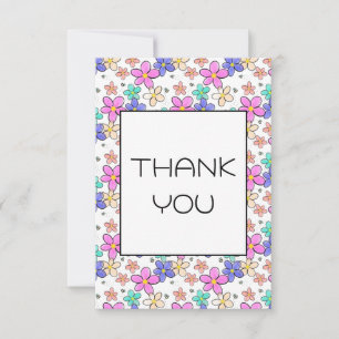 Tarjeta De Agradecimiento flores brillantes de arcoiris coloridas burbujean 