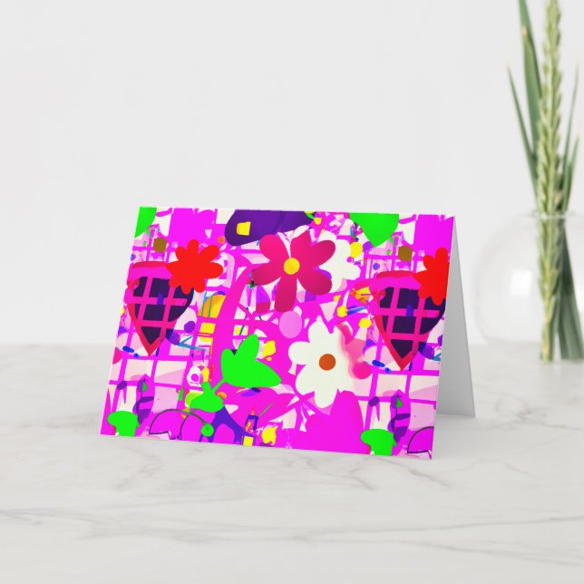 Tarjeta De Agradecimiento Flores brillantes de arte pop (Anverso)