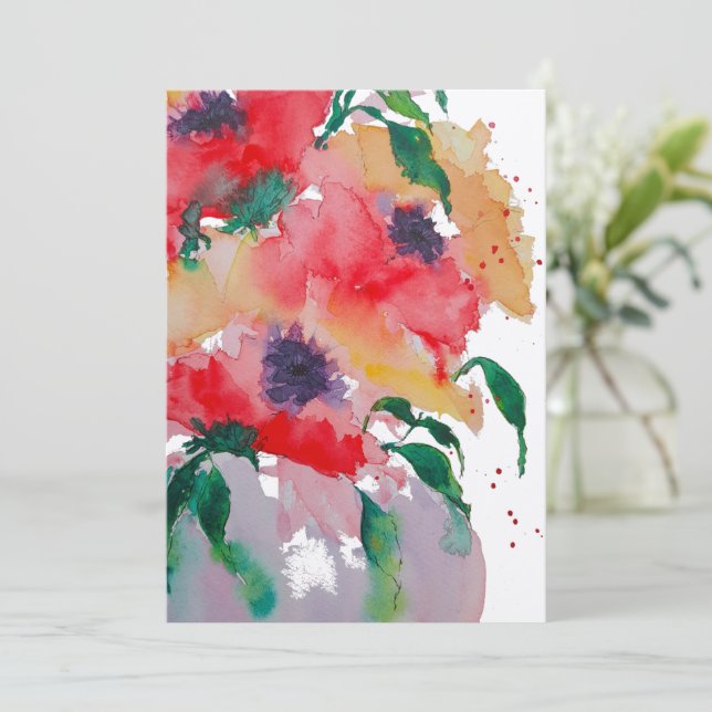 Tarjeta De Agradecimiento Flores brillantes rojas y amarillas en una vesícul (Anverso de pie)