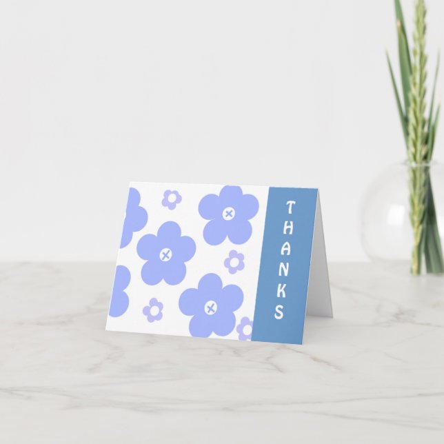 Tarjeta De Agradecimiento Flores Caprichosas Azules Gracias (Anverso)