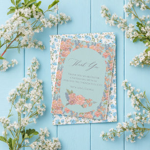 Tarjeta De Agradecimiento Flores chic rosadas y azules