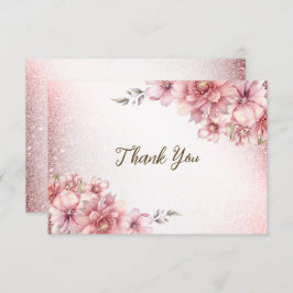 Tarjeta De Agradecimiento Flores color de agua rosada fiesta Purpurina brill