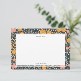 Tarjeta De Agradecimiento Flores Coloridas Rosadas Naranjas Modernas