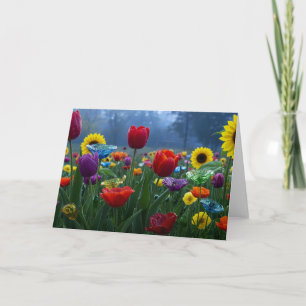 Tarjeta De Agradecimiento Flores como vidrio en colores y formas