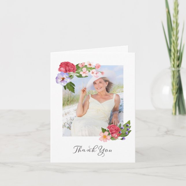 Tarjeta De Agradecimiento Flores con foto Gracias (Anverso)