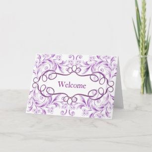 Tarjeta De Agradecimiento Flores Curvas Fondo Morado Bienvenida
